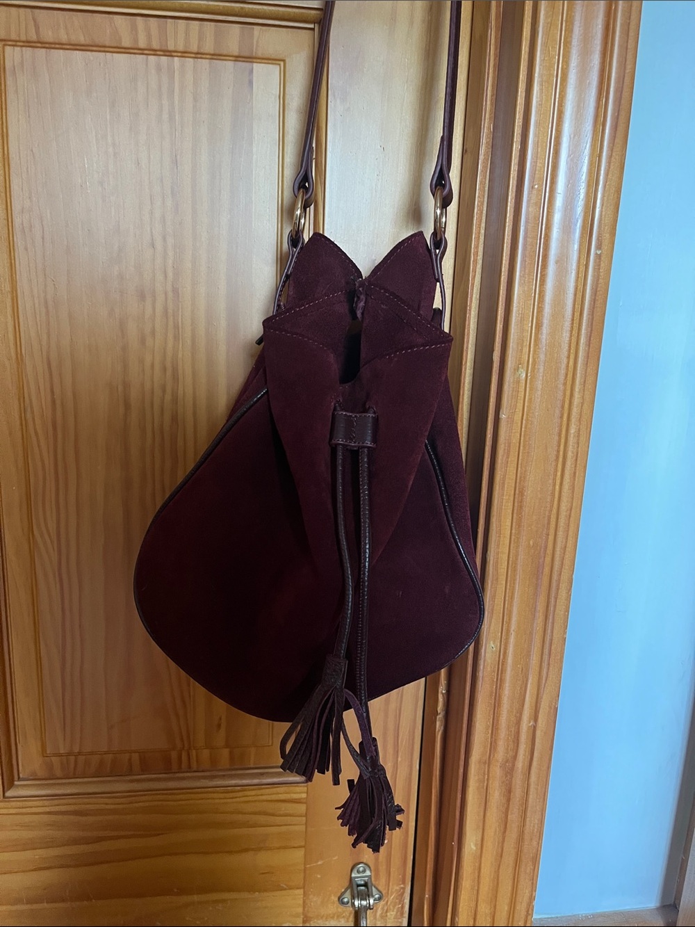 ASOS Women’s Suede Drawstring Bucket Bag - Burgundy